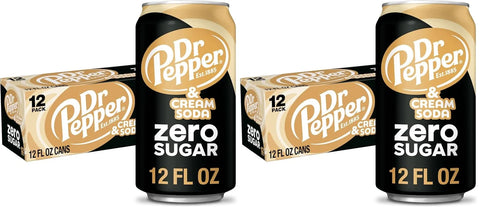 Dr Pepper and Cream Soda Zero Sugar Soda, 12 fl. oz. Cans, 12 Pack (Pack of 2)
