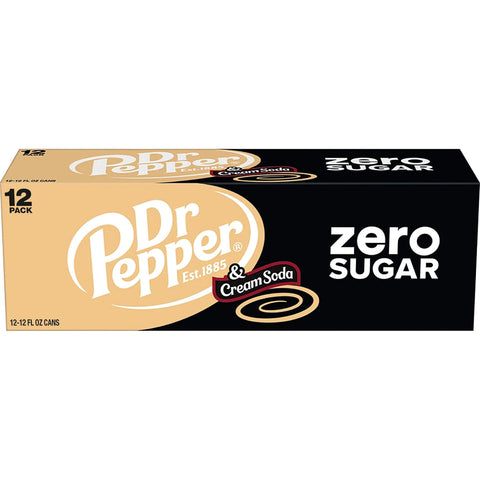 Dr Pepper and Cream Soda Zero Sugar Soda, 12 fl. oz. Cans, 12 Pack (Pack of 2)
