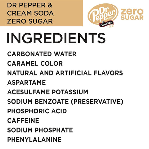 Dr Pepper and Cream Soda Zero Sugar Soda, 12 fl. oz. Cans, 12 Pack (Pack of 2)