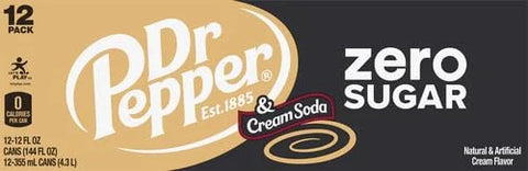 Dr Pepper and Cream Soda Zero Sugar Soda, 12 fl. oz. Cans, 12 Pack (Pack of 2)