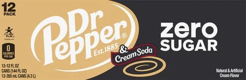 Dr Pepper and Cream Soda Zero Sugar Soda, 12 fl. oz. Cans, 12 Pack (Pack of 2)