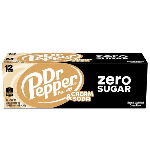 DR PEPPER and Cream Soda Zero Sugar, 12 fl oz cans, 12 pack